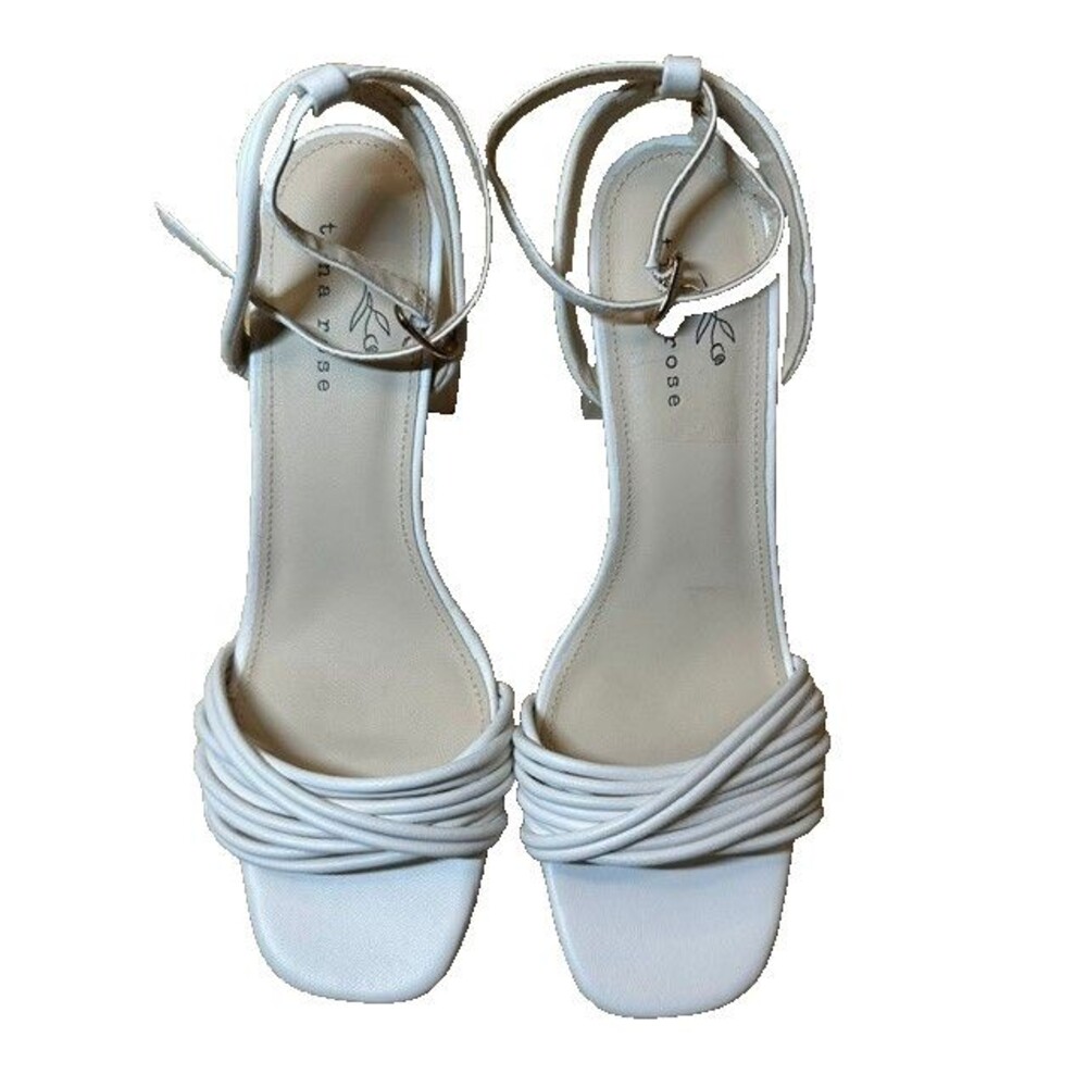 NWOT Tina Rose Block Heel Sandals Gemma TR White Strap Leather Womens 8.5